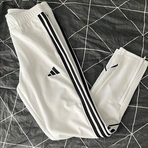 Adidas Kids White Joggers with Black Stripes